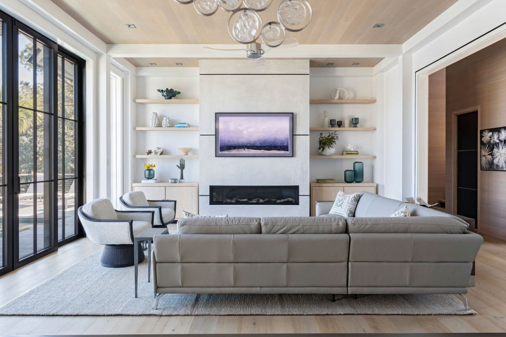 Design ideas for a coastal living room in Charleston.