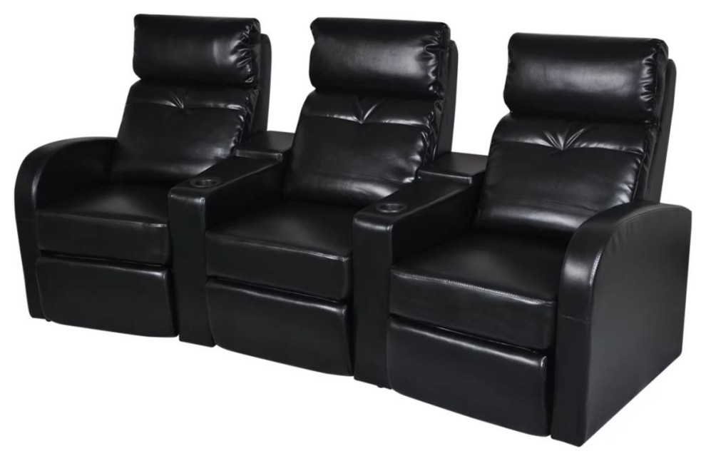 Vidaxl 3-Seater Home Theater Recliner Sofa Black FauxLeather