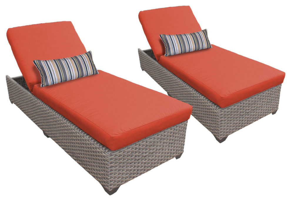 Florence Chaise Set of 2 Wicker Patio Furniture Tangerine