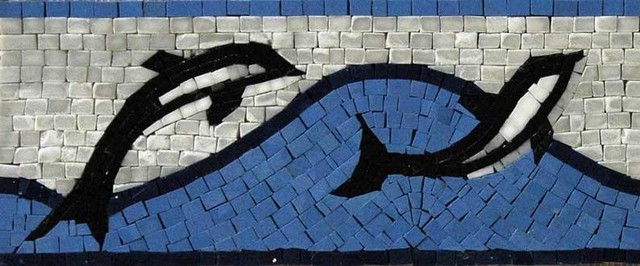 Mosaic Border, Dolphins, 8"x12"