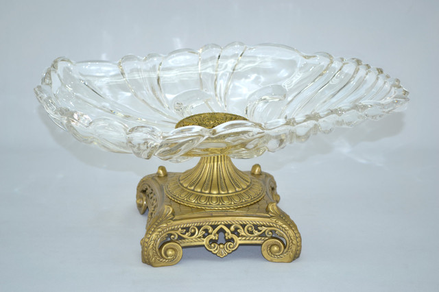 Threestar Crystal Clear Oval Serving Dish with Gold Base