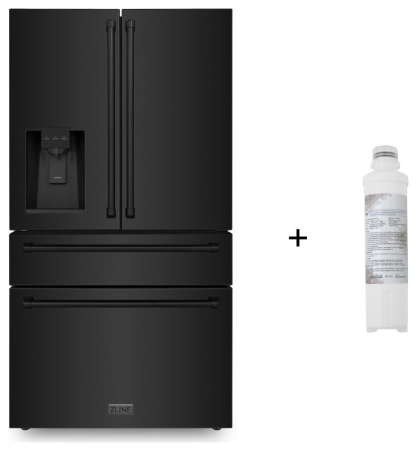 ZLINE 36" Refrigerator With Water and Ice Dispenser, Black RFMWWF36BS Modern