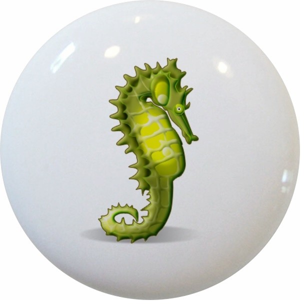Green Seahorse Ceramic Cabinet Drawer Pull Knob
