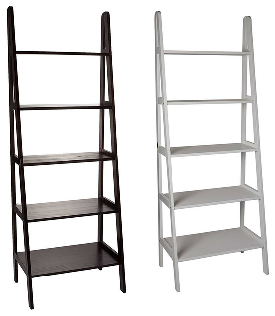 Casual Home 5 Shelf Ladder Bookcase White And Espresso Each