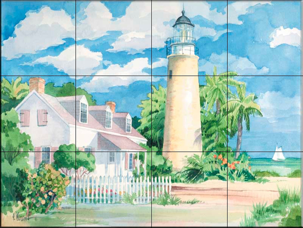 Tile Mural, Key West Lighthouse by Paul Brent, 17" x 12.75" (12 Tiles