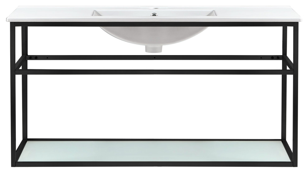 Pierre 48" Single, Metal Frame, Open Shelf, Bathroom Vanity, Black
