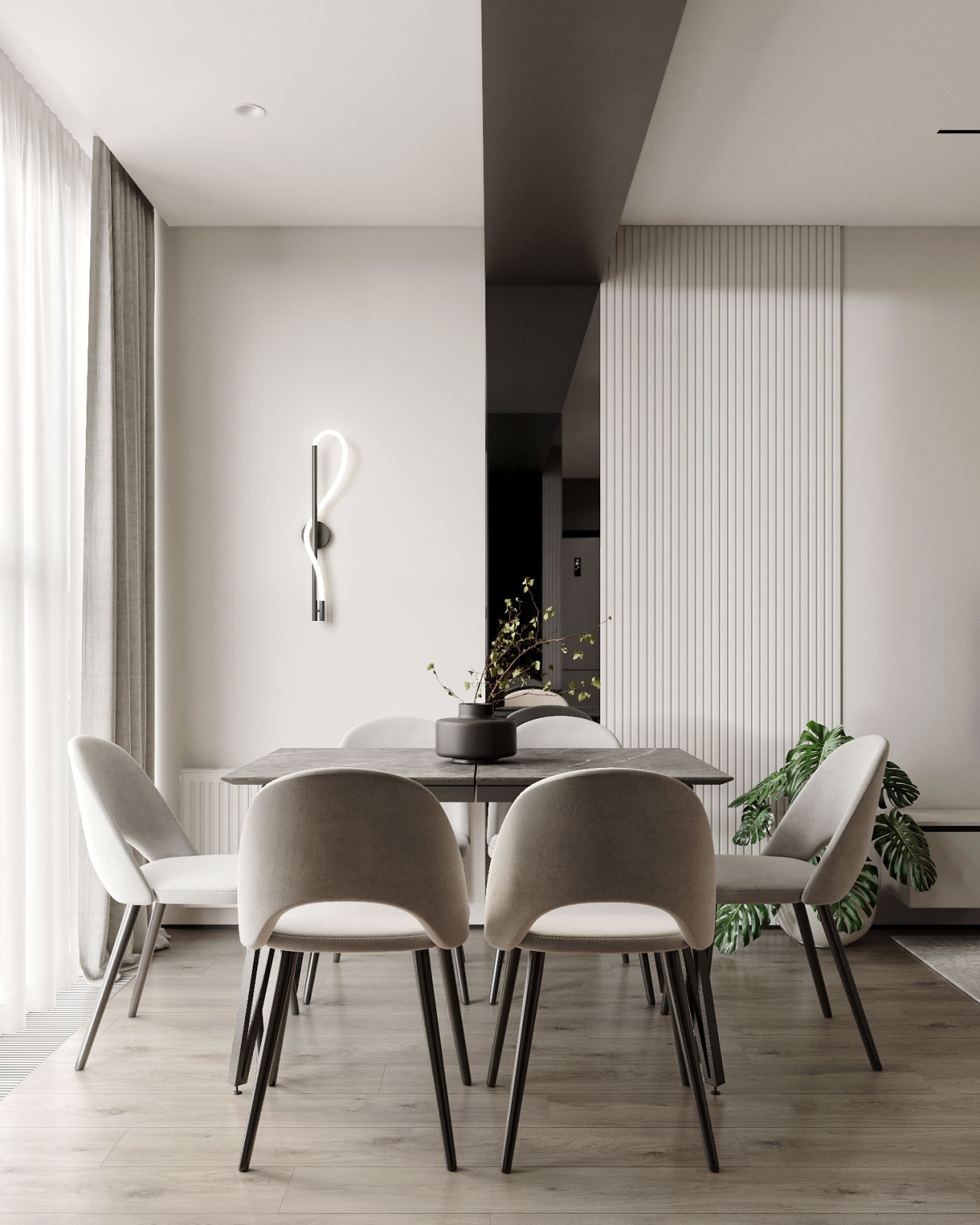 Монохромная кухня - гостиная