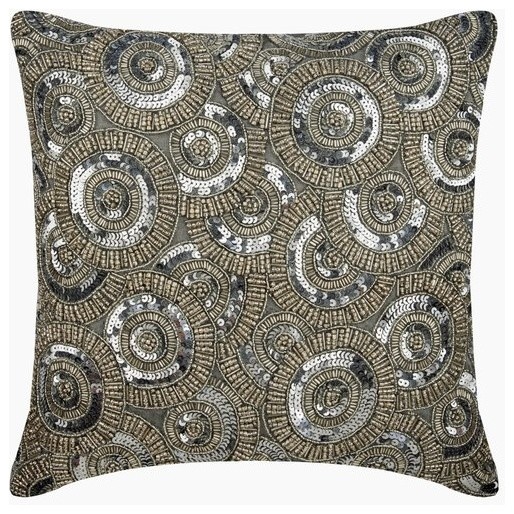 Silver Throw Pillow Cover Bead Concentric Circle Silk Honestly