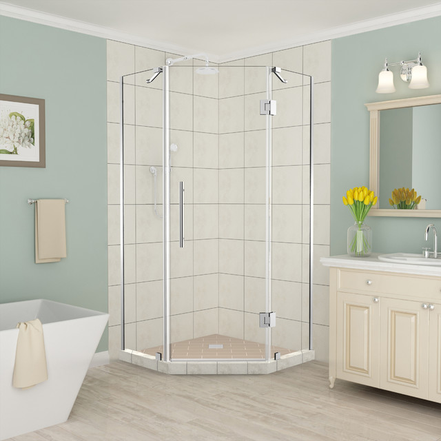 Merrick 34 25 X72 Frameless Neo Angle Shower Enclosure Chrome Merrick 34 25 X72 Frameless Neo Angle Shower Enclosure Chrome Contemporary Stalls And Kits By Aston