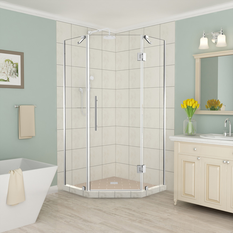 Merrick 34"34.25"x72" Frameless NeoAngle Shower Enclosure, Chrome