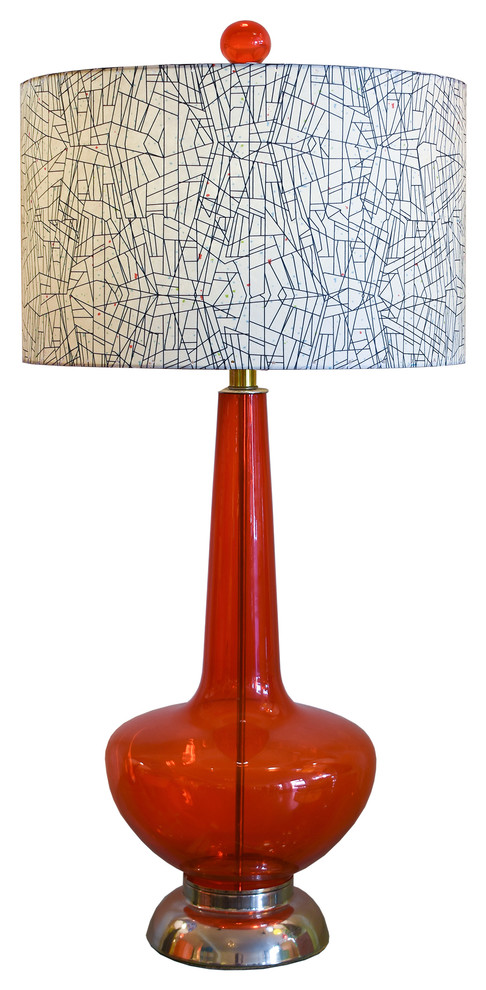 Vintage Red Murano Lamp with Patterned Handmade Shade
