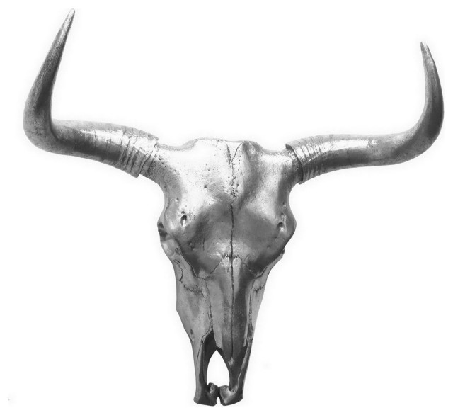 Plutus Brands Bison Skull Wall Decor, Silver, Silver Resin