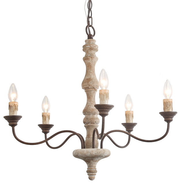 Lnc 5 Light Bronze Wood Antique French, French Country Metal Chandelier