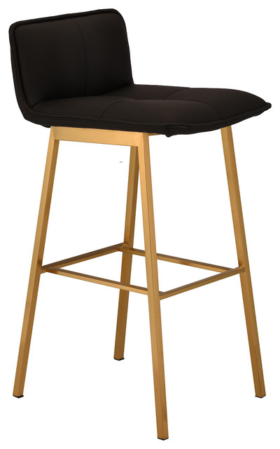Sabrina Bar Stool Black Naugahyde Leather Brushed Gold Sabrina Bar Stool Black Naugahyde Leather Brushed Gold