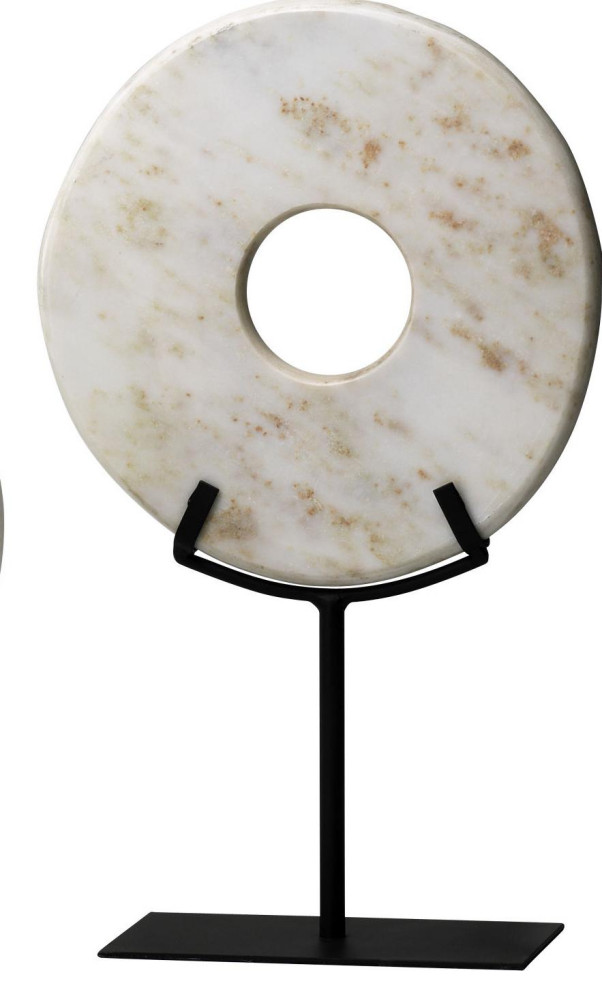 White Disk On Stand Sculpture, White Contemporary Desk Accessories