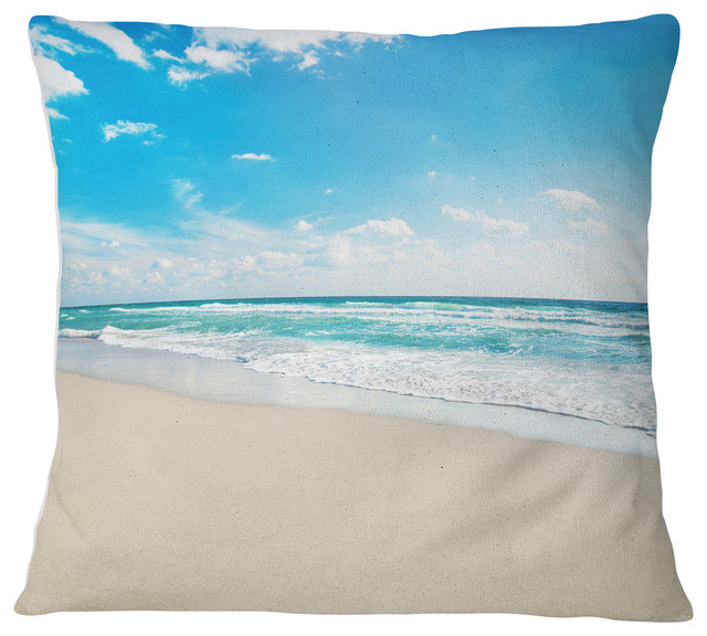 Sea Beach against Wave Foaming Seashore Throw Pillow, 16"x16"