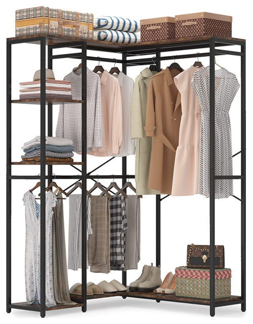 Tribesigns L Shaped Closet Organizer, Freestanding Corner Clothes