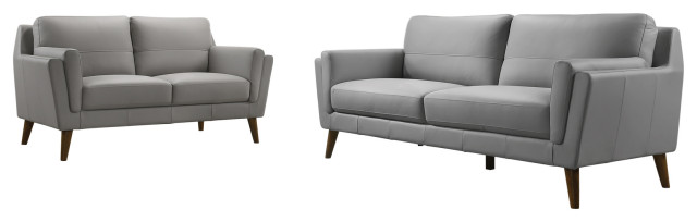 Haldeman Top Grain Leather Modern Sofa Loveseat Set Midcentury Living Room Furniture Sets By Us Tamex Houzz