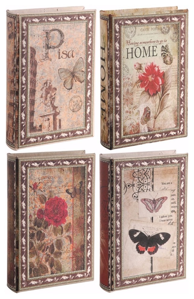 decorative Book Boxes Set of 4, Multicolor Contemporary Decorative