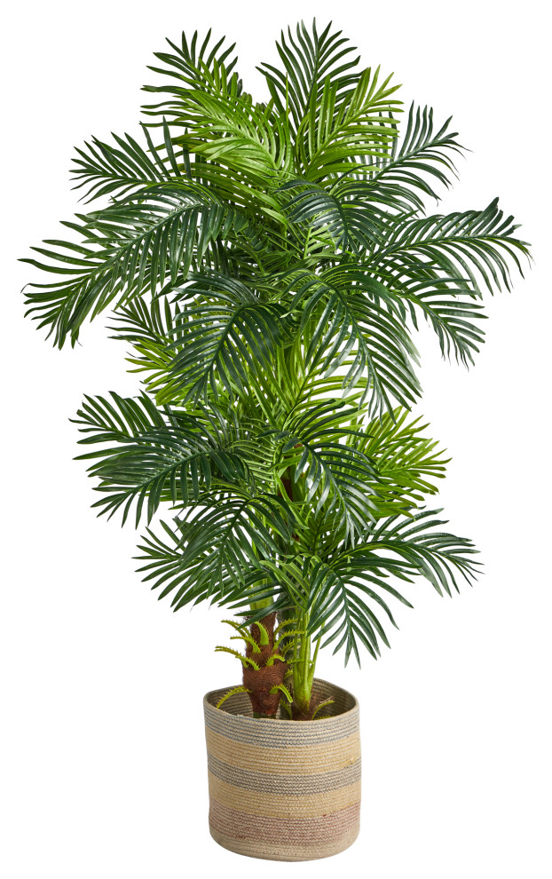 6' Hawaii Faux Palm Tree, Handmade Natural Cotton Multicolored Woven