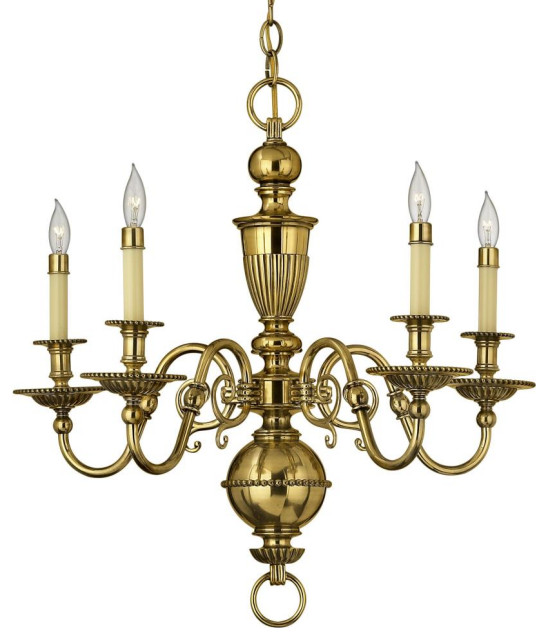 Traditional Five Light Chandelier in Burnished Brass Finish ...