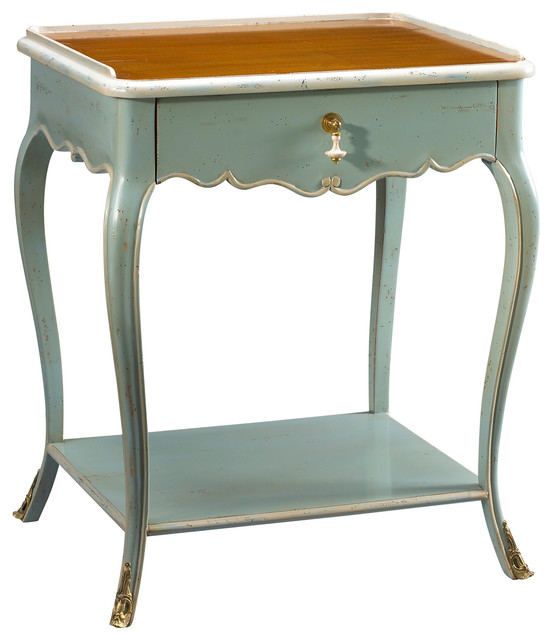 Sade French Country Cherry Wood Light Blue Nightstand Traditional