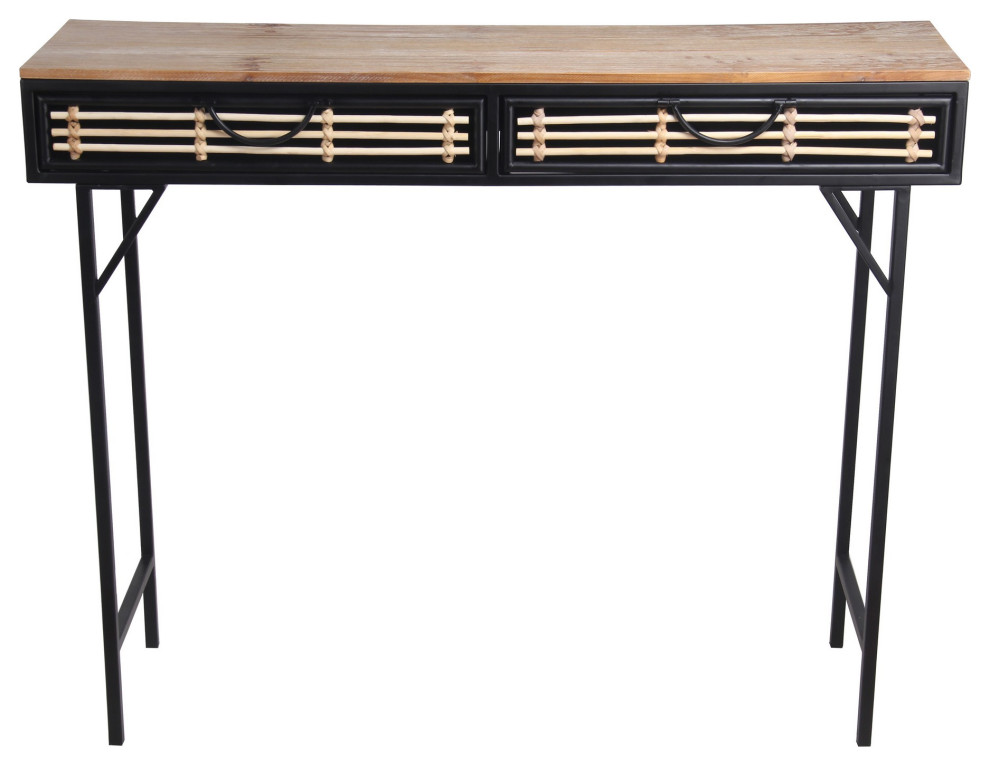 Privilege Black/Natural Wood/Metal Accent Table, Black, 11.81"W, 11.81