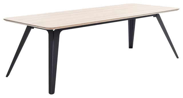 Fold Rectangular Natural Wood Dining Table With Metal Base, Black, Small