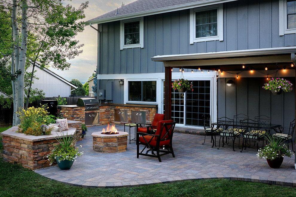 Cool Patio with Fire Pit and Roof Cover - Traditional - Patio - Denver ...