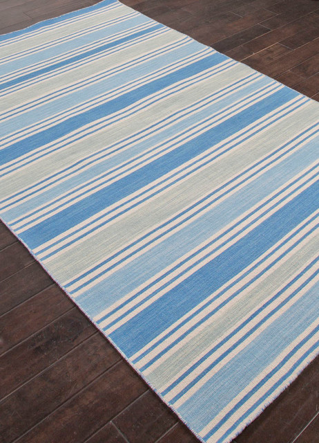 Jaipur Flat-Weave Stripe Pattern Wool Blue/Ivory Area Rug (9 x 12)