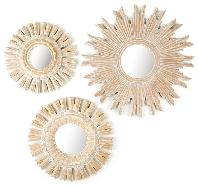 Tozai Sunburst Pickled Mirrors Set Of 3 Contemporary Wall Tozai Sunburst Pickled Mirrors Set Of 3