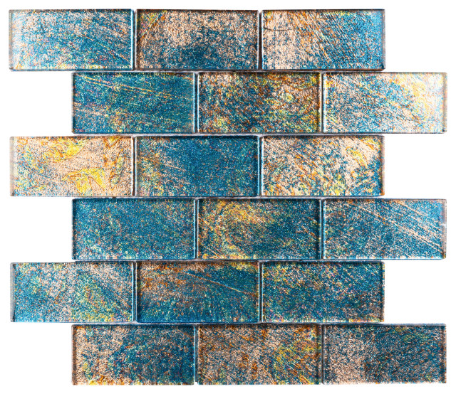 11.75"x11.75" Brookes Glass Mosaic Tile Sheet, Blue Contemporary Mosaic Tile by Tile