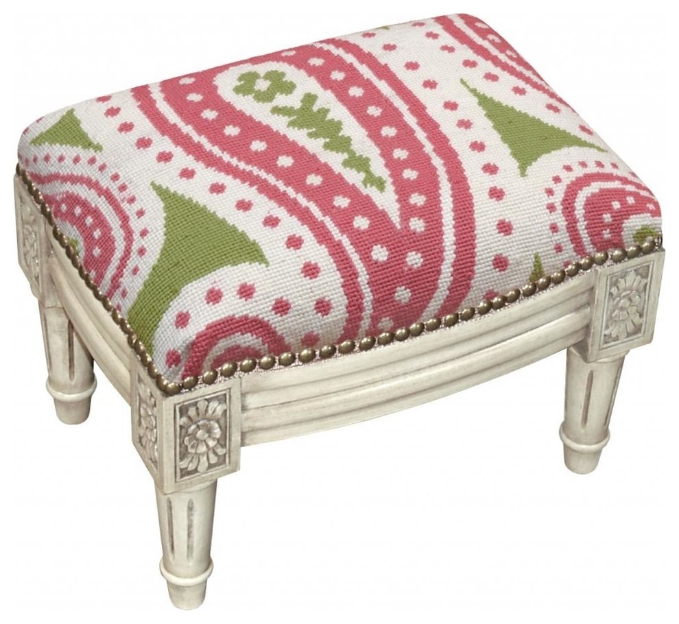Paisley Wool Needlepoint Wooden Footstool Traditional Footstools And Ottomans by 123