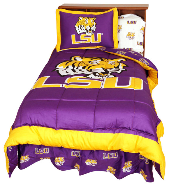 Louisiana State Tigers Bed in a Bag Twin, With White Team Sheets, Queen