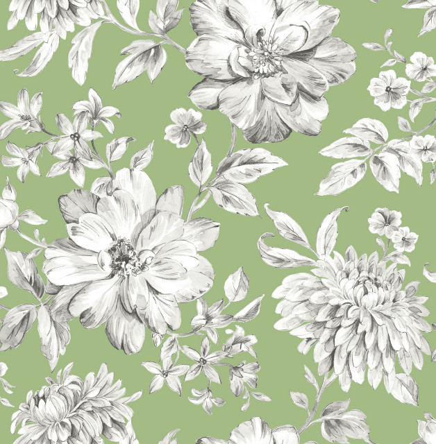 UW25896 Gabriela Floral Wallpaper in Green White Gray Colors with