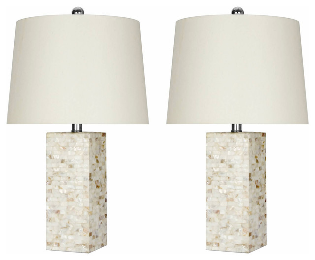 Mother Of Pearl Square Table Lamps Cream Set 2 Beach Style Mother Of Pearl Square Table Lamps Cream Set 2