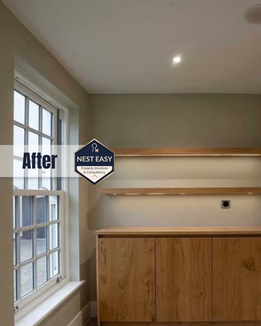 Minimalist Oak Storage Wall with Floating Shelves