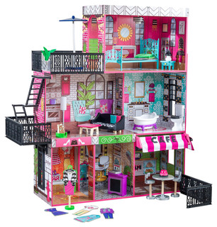 pink and green dollhouse