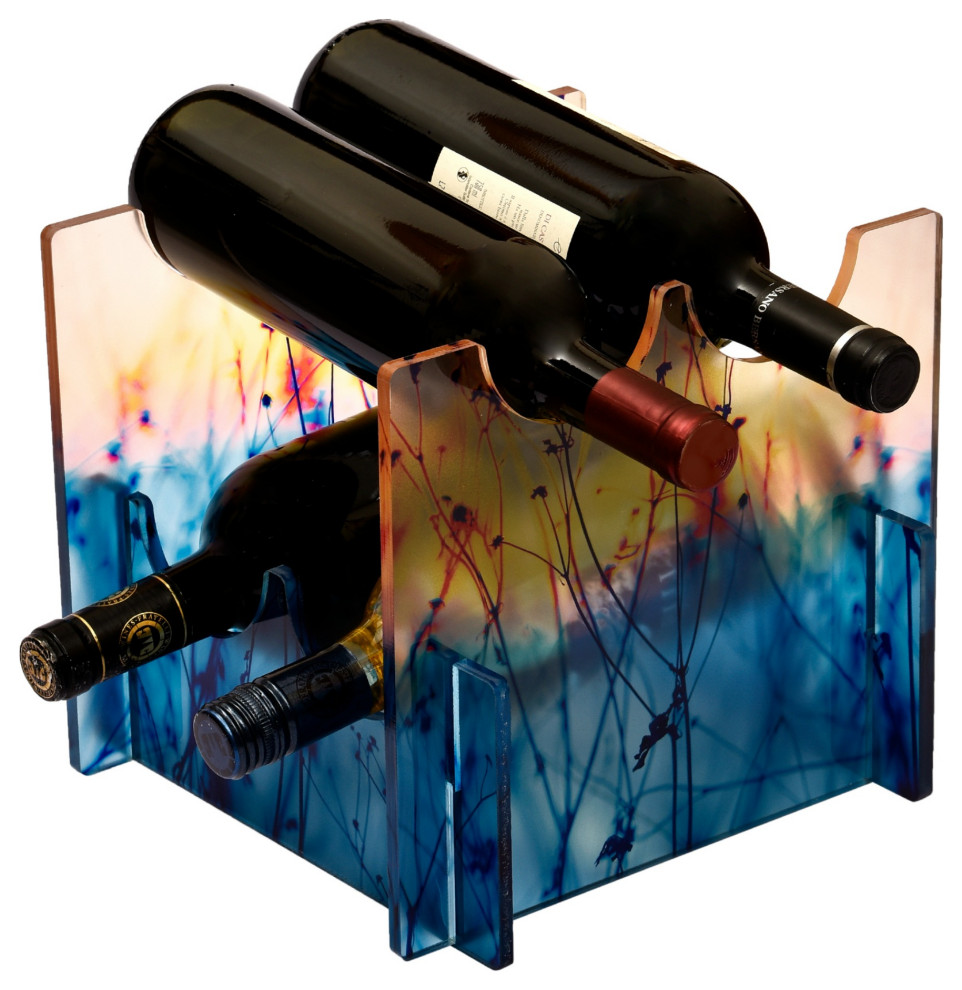 4 Bottle Acrylic Wine Rack, Blue Contemporary Wine Racks by