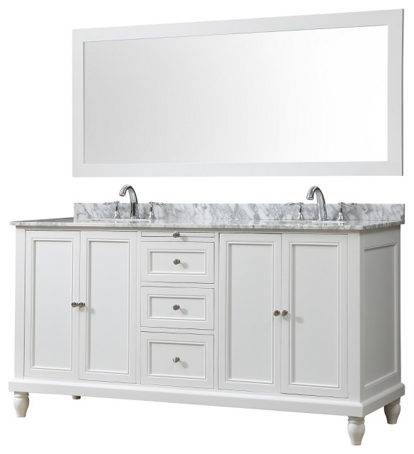 70" Classic Bath Vanity, White and Mirror