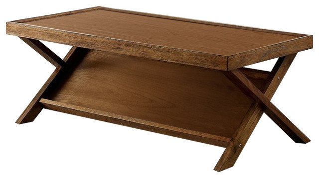Furniture of America Barb Magazine Rack Coffee Table in Light Oak