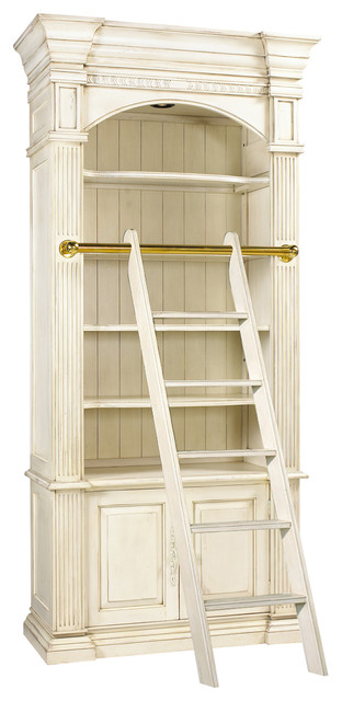 Percier French Country White Single Library Bookcase with Ladder