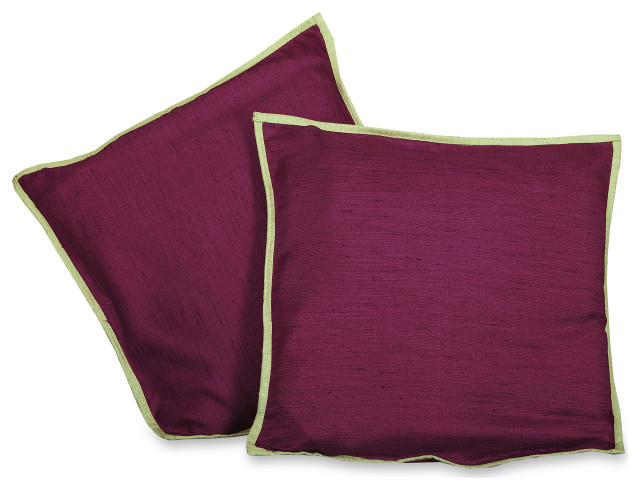 Maroon Olive-2  Handcrafted Raw Silk Cushion Cover Throw Pillow Case 18x18