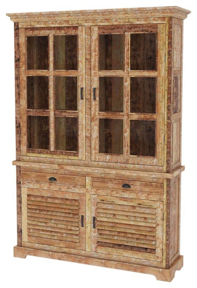 Britain Rustic Teak Wood Tall Handcrafted China Cabinet Farmhouse China Cabinets And Hutches By Sierra Living Concepts