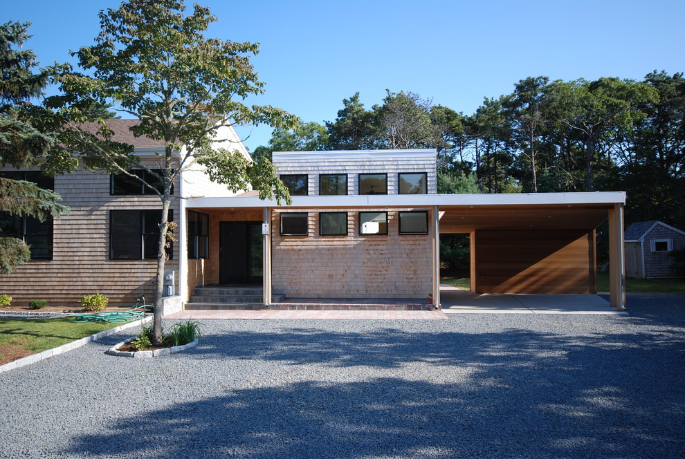 Inspiration for a contemporary exterior in Boston with wood siding.