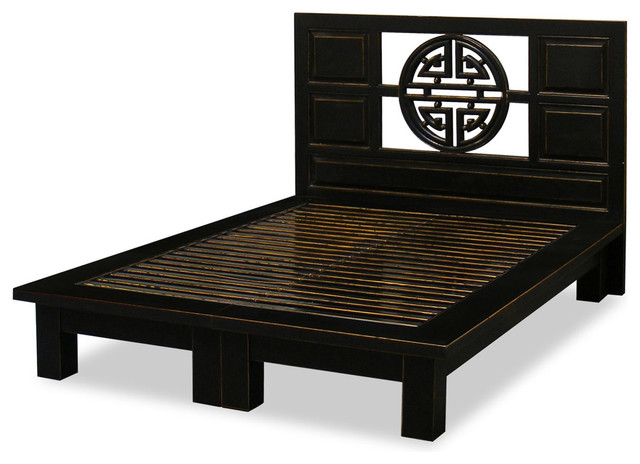Elmwood Yuan-Yuan Queen Platform Bed, Distressed Black