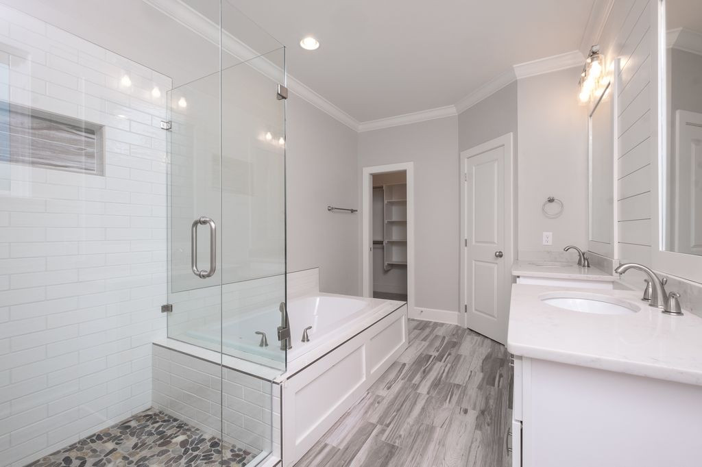 Modern farmhouse inspired Master bathroom