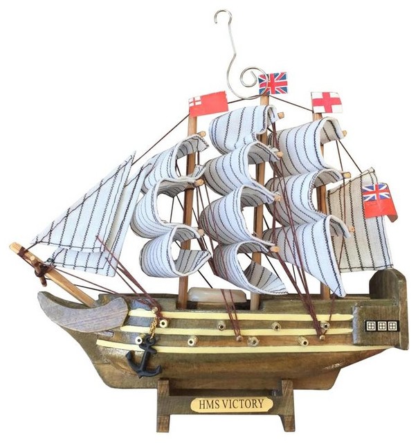 Wooden HMS Victory Model Ship Christmas Tree Ornament, Nautical Decor
