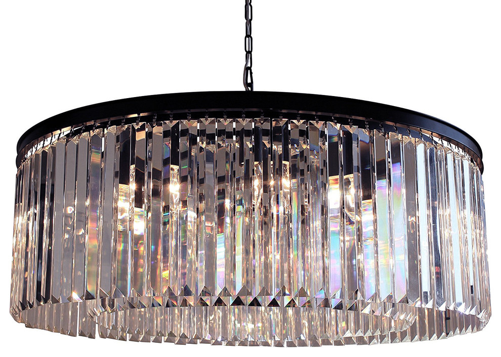 12-Light Round Clear Glass Fringe Crystal Prism Chandelier, Clear Glass -  Transitional - Chandeliers - by Chandelier | Houzz