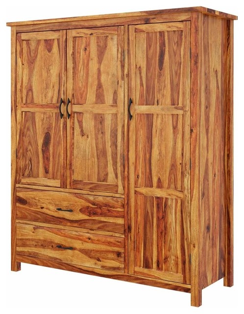Sheffield Rustic Solid Wood Large Bedroom Wardrobe Armoire With